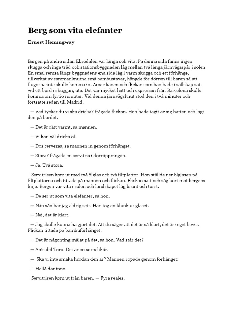 Berg Som Vita Elefanter Av Ernest Hemingway PDF