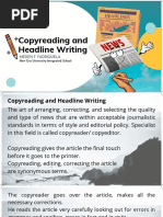 Copyreading and Headline Writing: Meden F. Fadriquela