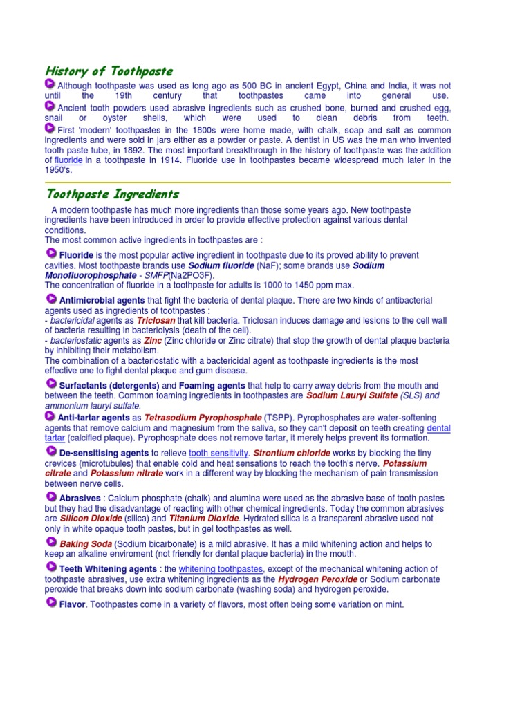 History of Toothpaste PDF Dentistry Branches Mouth