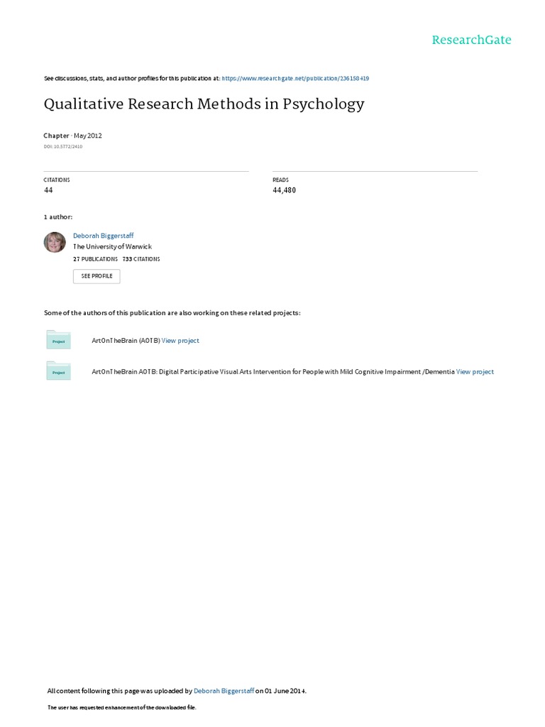 Qualitative Research Methods in Psychology: Deborah Biggerstaff | PDF