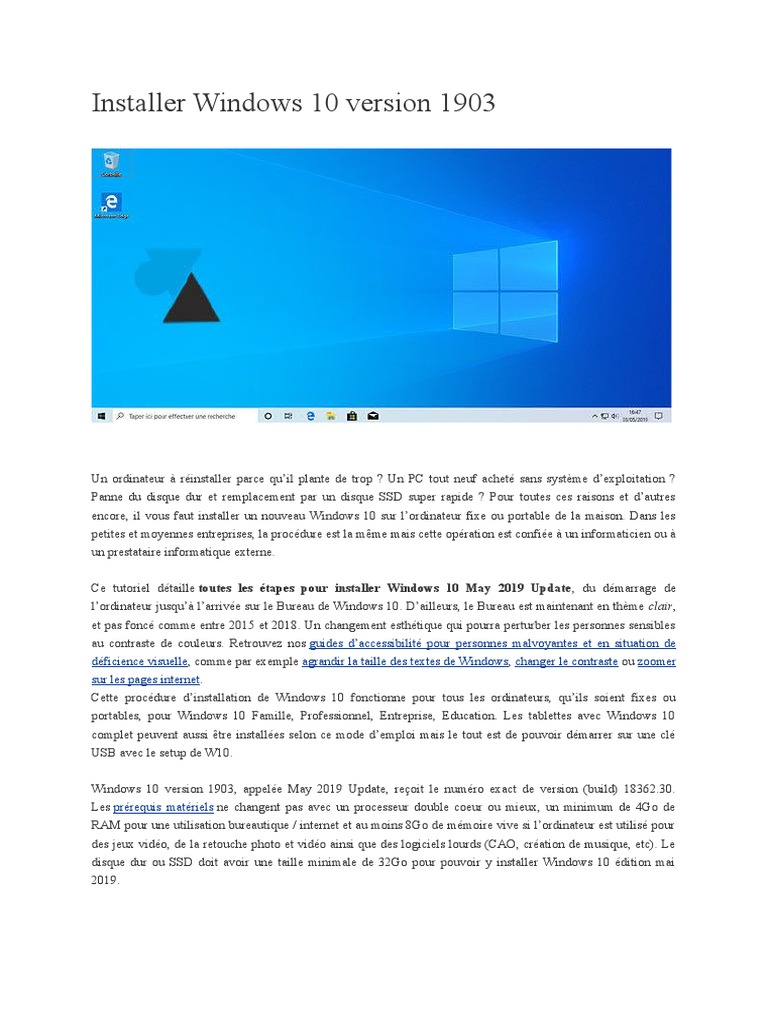 Installer Windows 10 1903: Guide Complet | PDF | Windows 10 | Microsoft ...