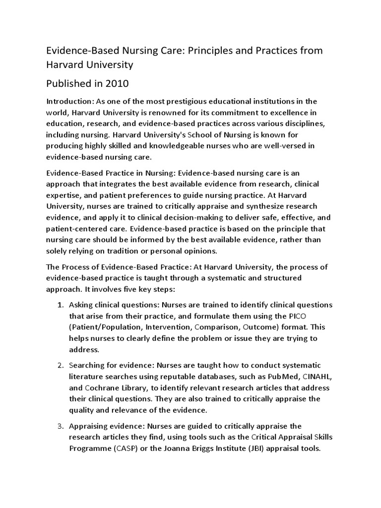 Nursing at Harvard UNY 2 PDF Evidence Based Medicine Nursing