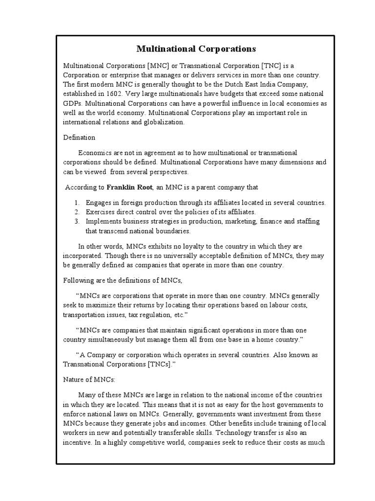 WHAT IS A MULTINATIONAL CORPORATION visual data 2