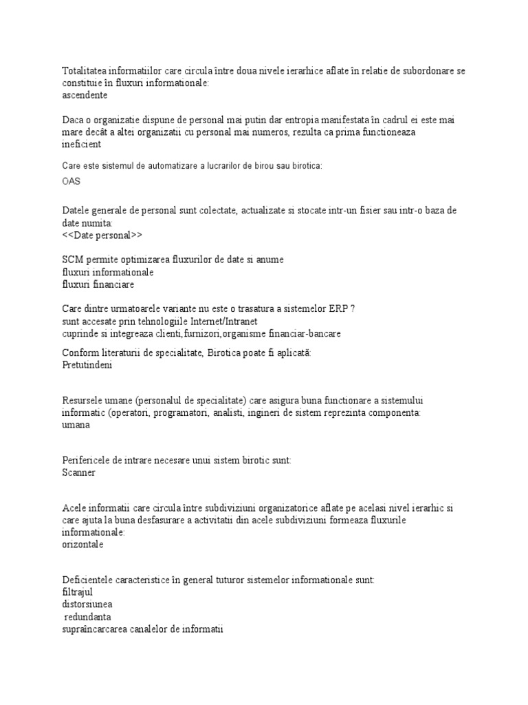 Totalitatea Informatiilor Care Circula Între Doua Nivele Ierarhice ...