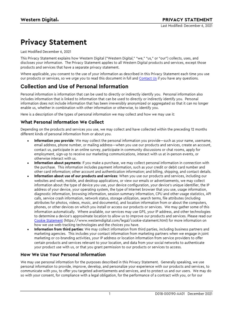 Western Digital Privacy Policy en PDF
