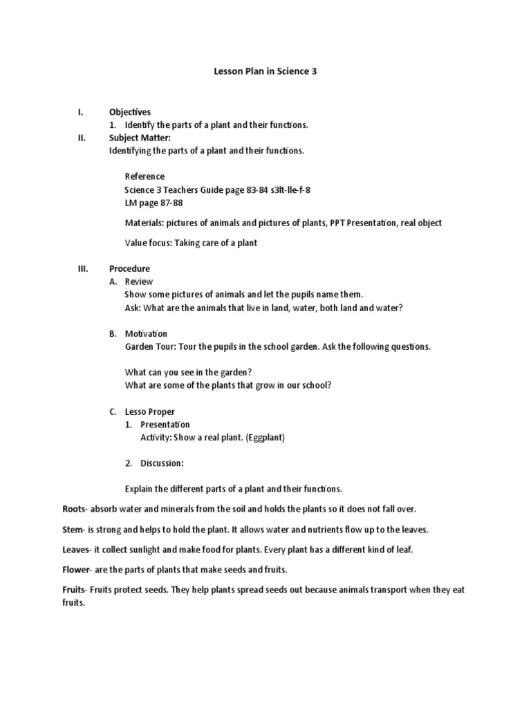 Grade 3 Science Lesson Plan: Plants & Animals | PDF
