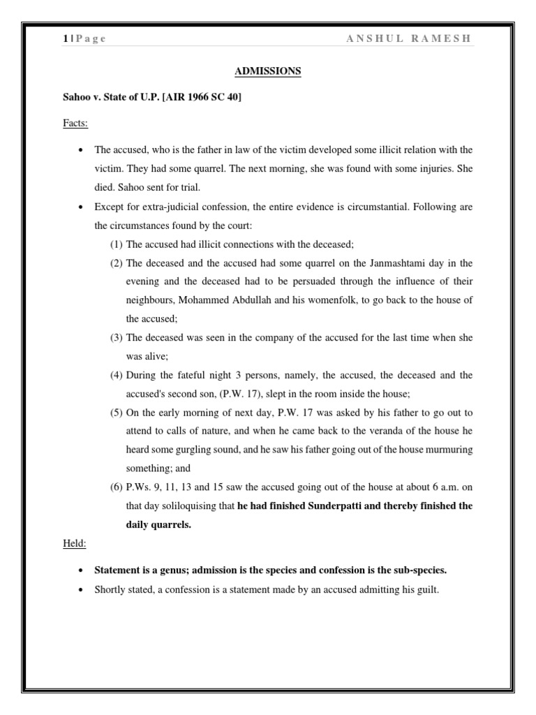 List of Cases Evidence Law Anshul PDF