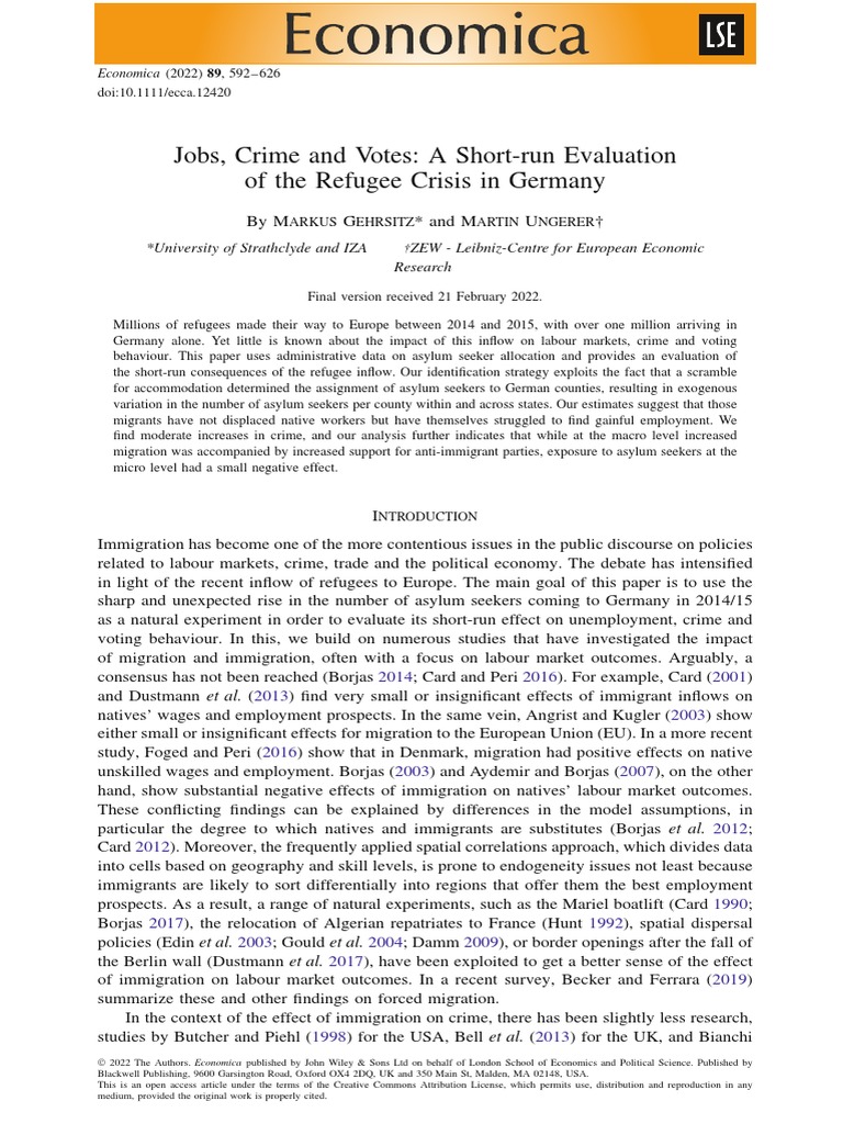 Jobs, Crime and Votes: A Short-Run Evaluation of The Refugee Crisis in ...