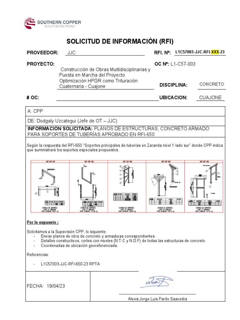 Solicitud de Información (Rfi) : Proveedor: RFI. Nº: Proyecto: OC Nº ...