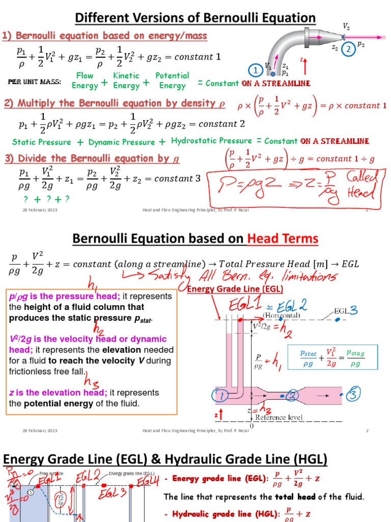 Different Versions of Bernoulli Equation | PDF | Chemistry | Gas ...