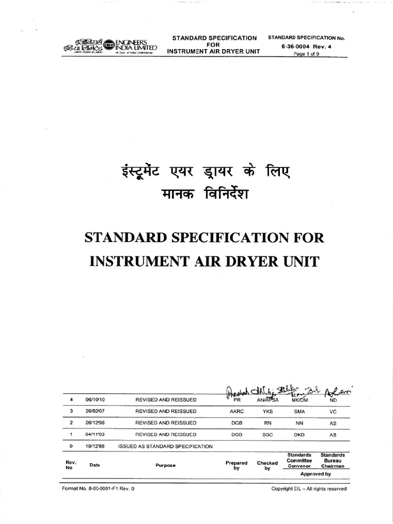 Specification For Instrument Air Dryer | PDF