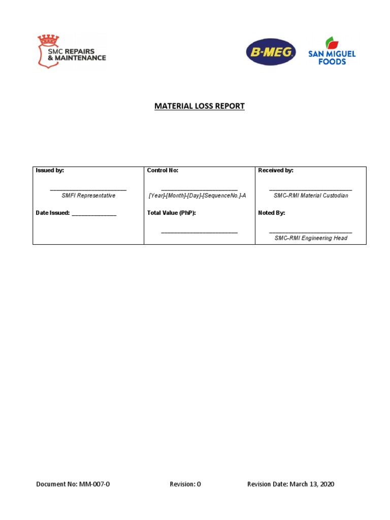 Material Loss Report Summary | PDF