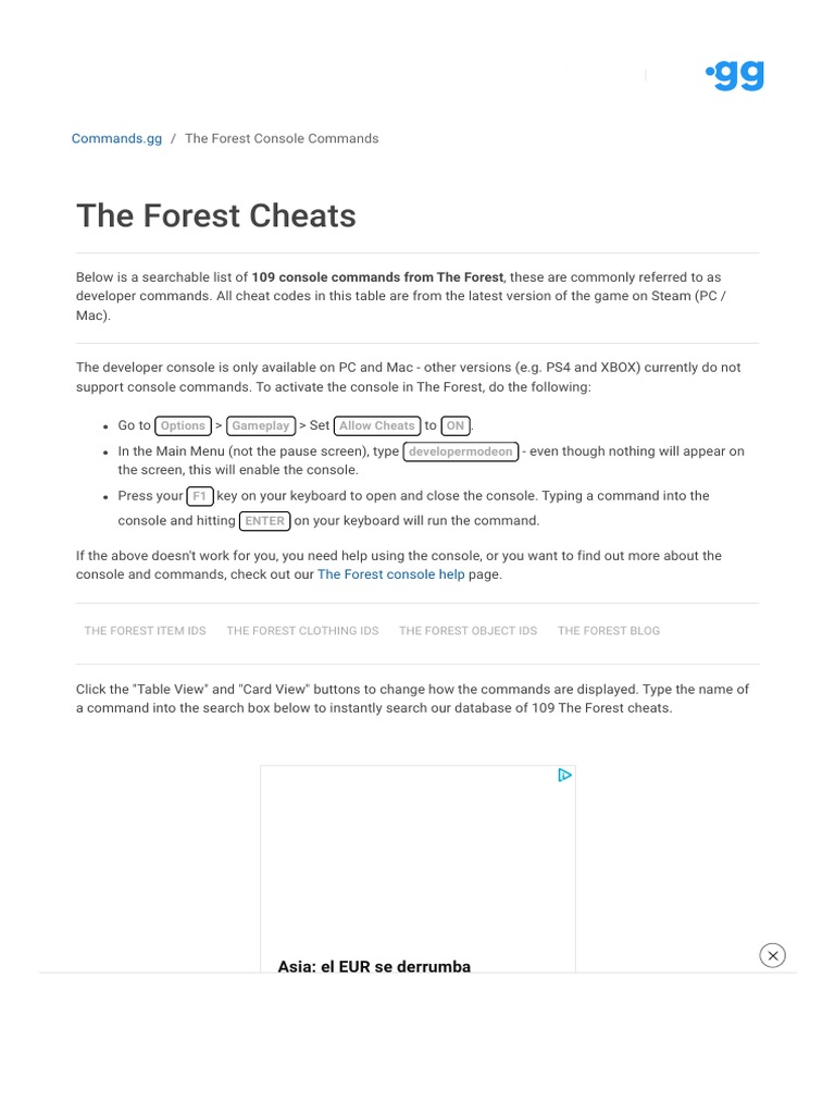 The Forest Console Commands List Commands GG PDF Command Line