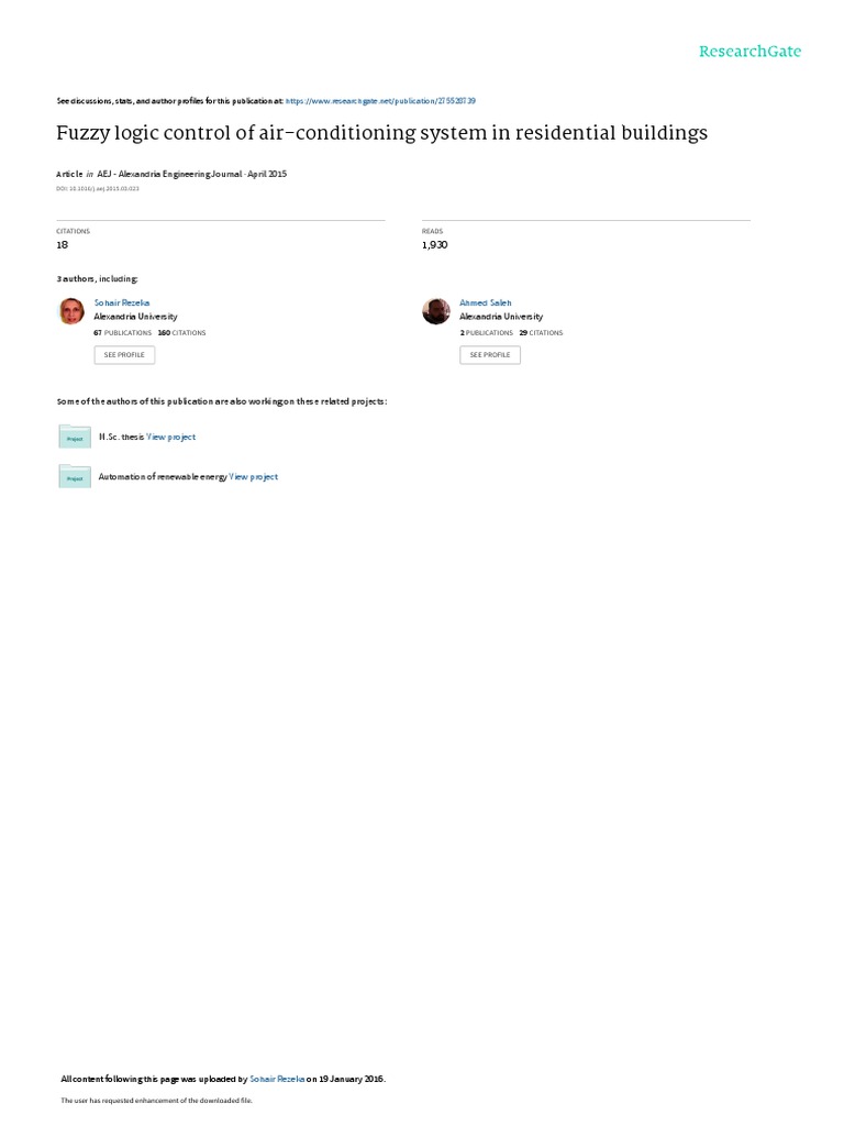 Fuzzy Logic Control of AirConditioning System in Residential Buildings PDF Air Conditioning