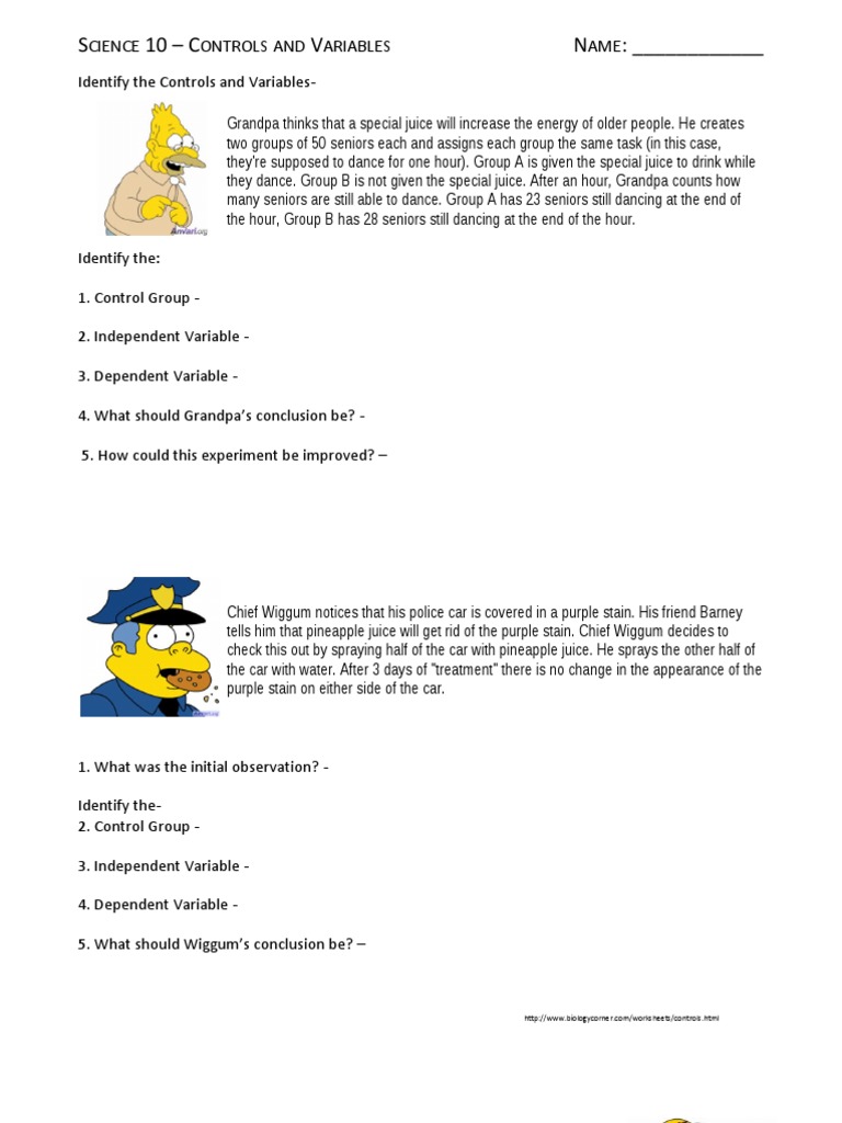 23 - Simpsons Scientific Method Practice  PDF  Bart Simpson Regarding Simpsons Variables Worksheet Answers
