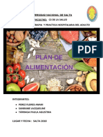 Plan de Alimentación: Facultad: Cs de La Salud Catedra: Dietoterapia Y Practica Hospitalaria Del Adulto