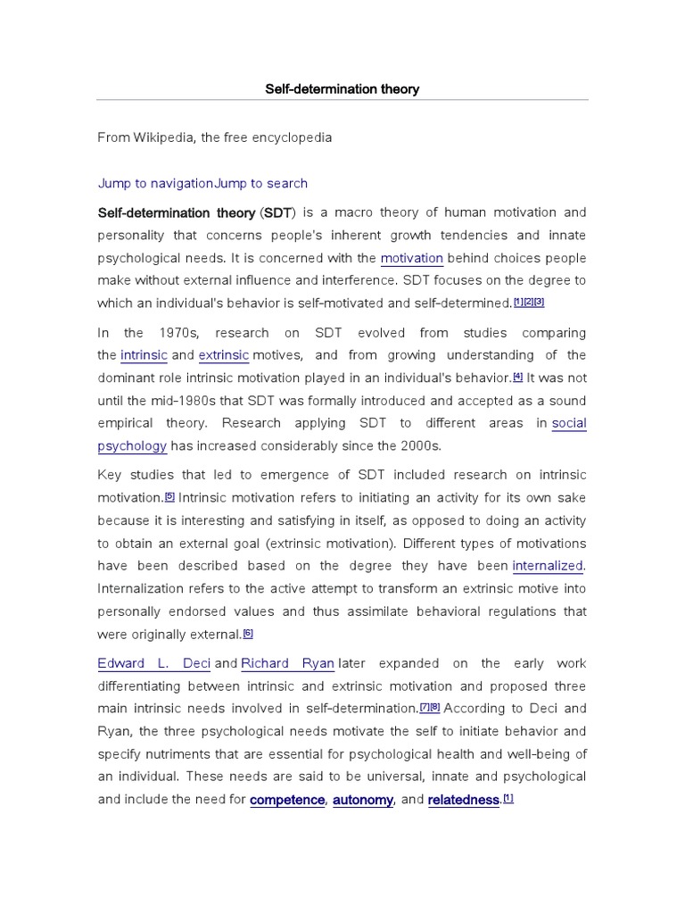 Self Determination Theory Pdf Motivational Motivation