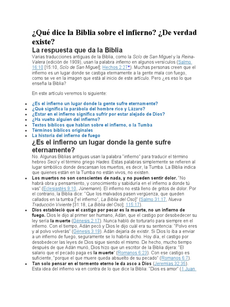 Qué Dice La Biblia Sobre El Infierno | PDF | Infierno | Biblia