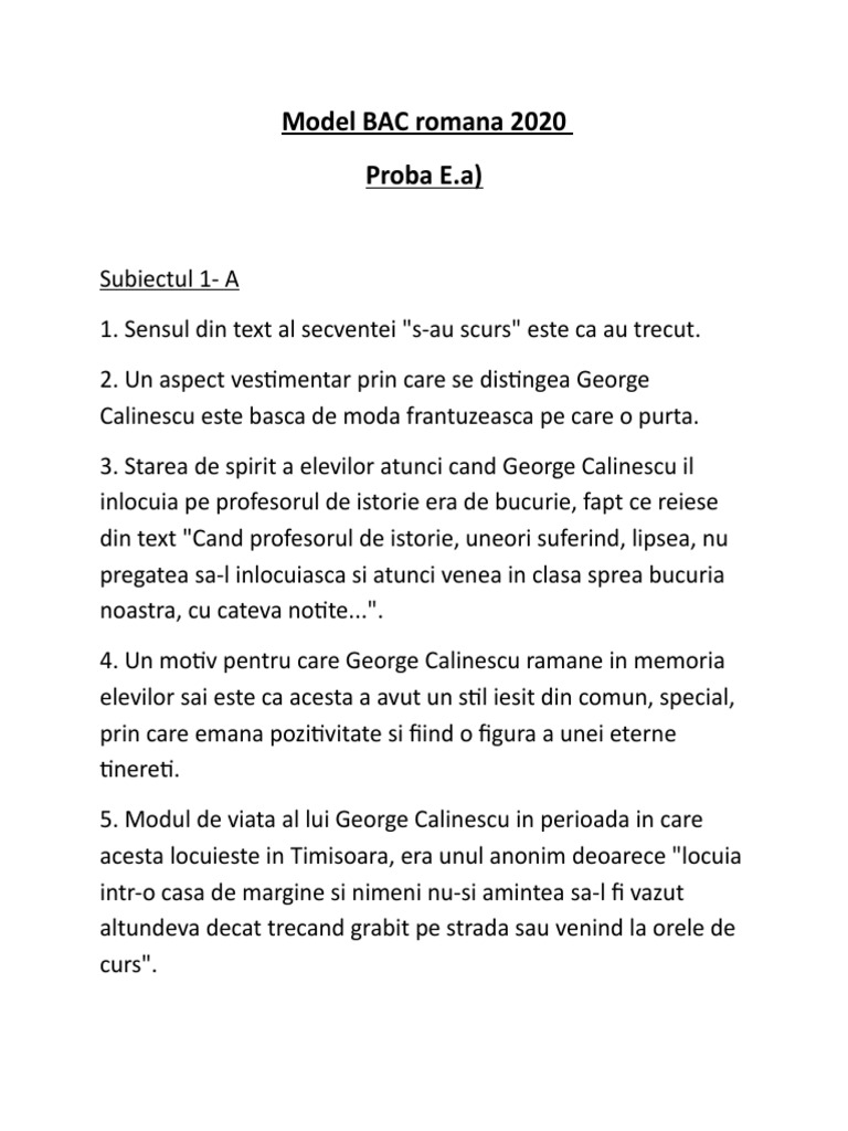 Model Bac Romana 2020 - Proba E | PDF