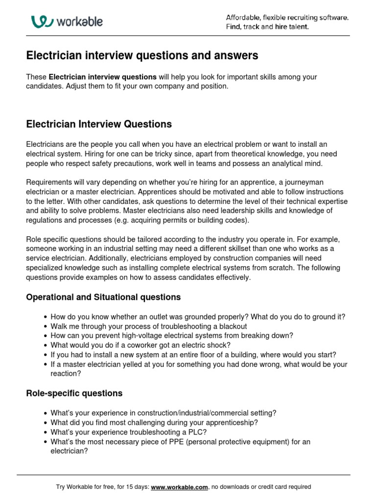 Electrician Interview Questions PDF