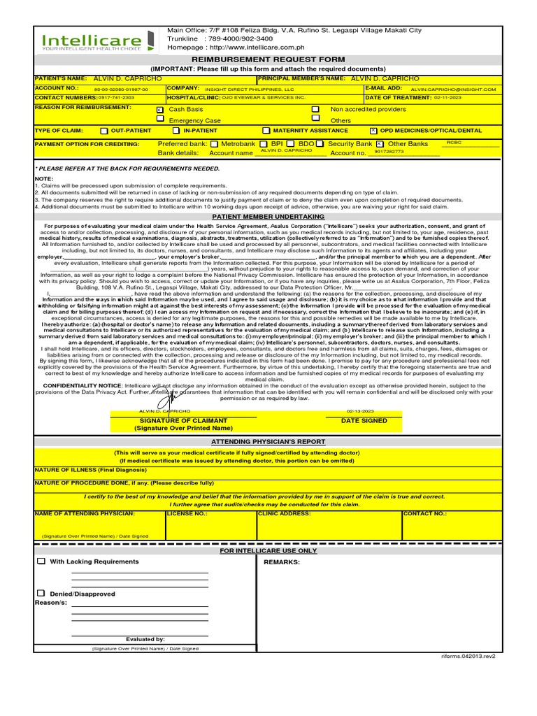 Medical Claim Reimbursement Form | PDF | Medical Record | Privacy
