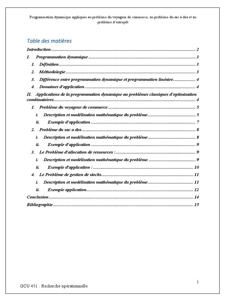 Programmation dynamique et optimisation | PDF | Programmation dynamique ...