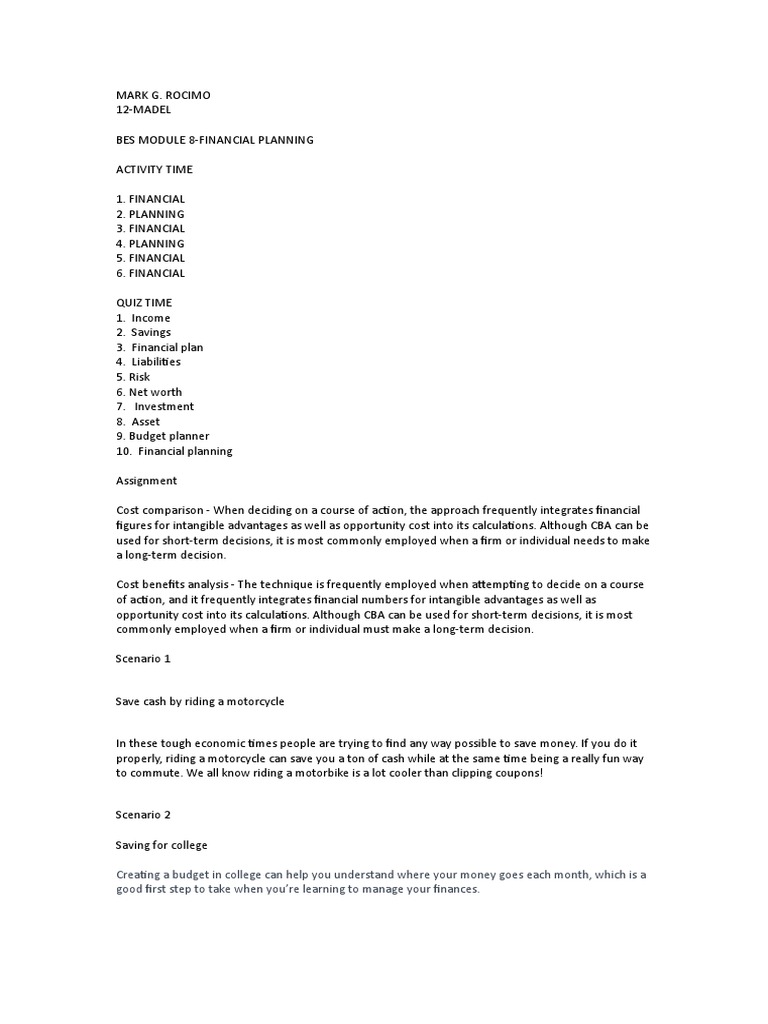 Financial Planning for Students | PDF | Budget | Cost–Benefit Analysis