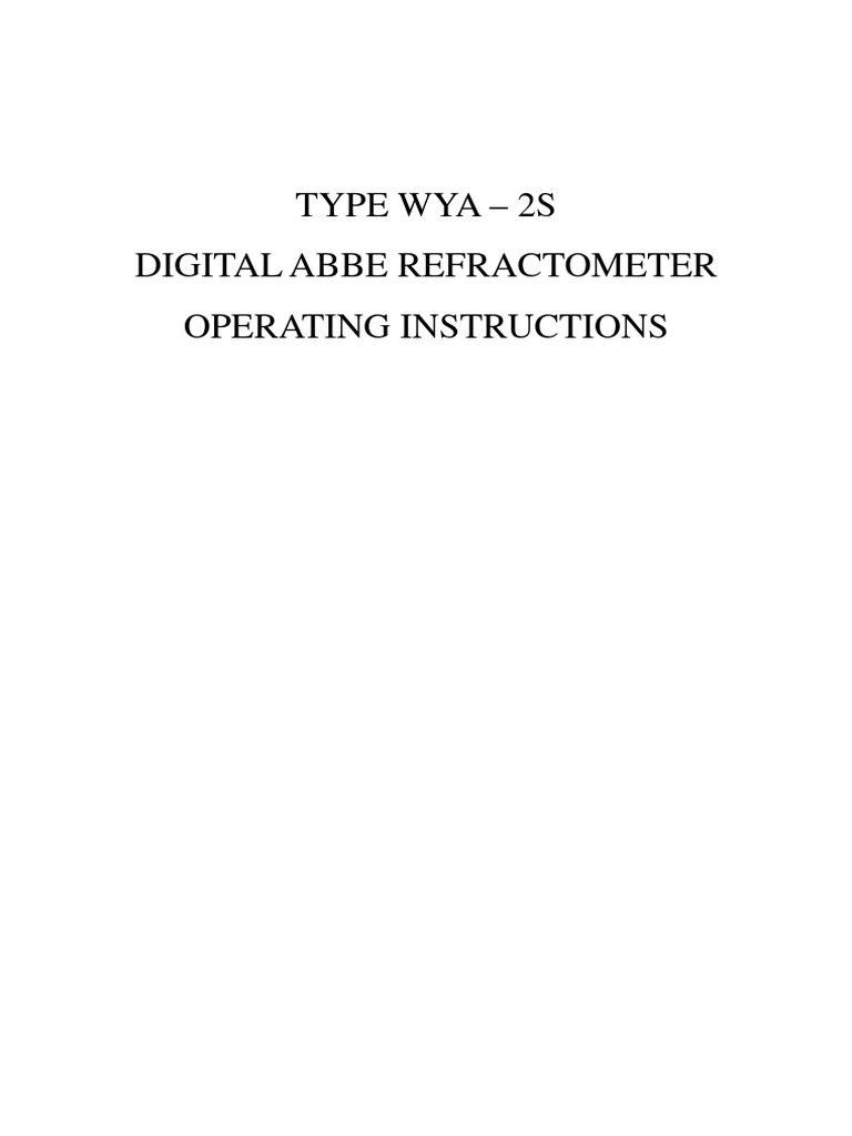 Type Wya 2S Digital Abbe Refractometer Operating Instructions PDF