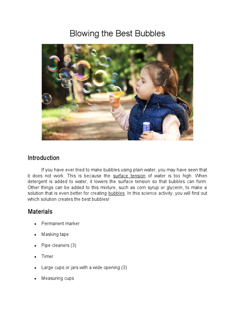 Best Bubble Solutions Experiment | PDF | Liquids | Industrial Processes