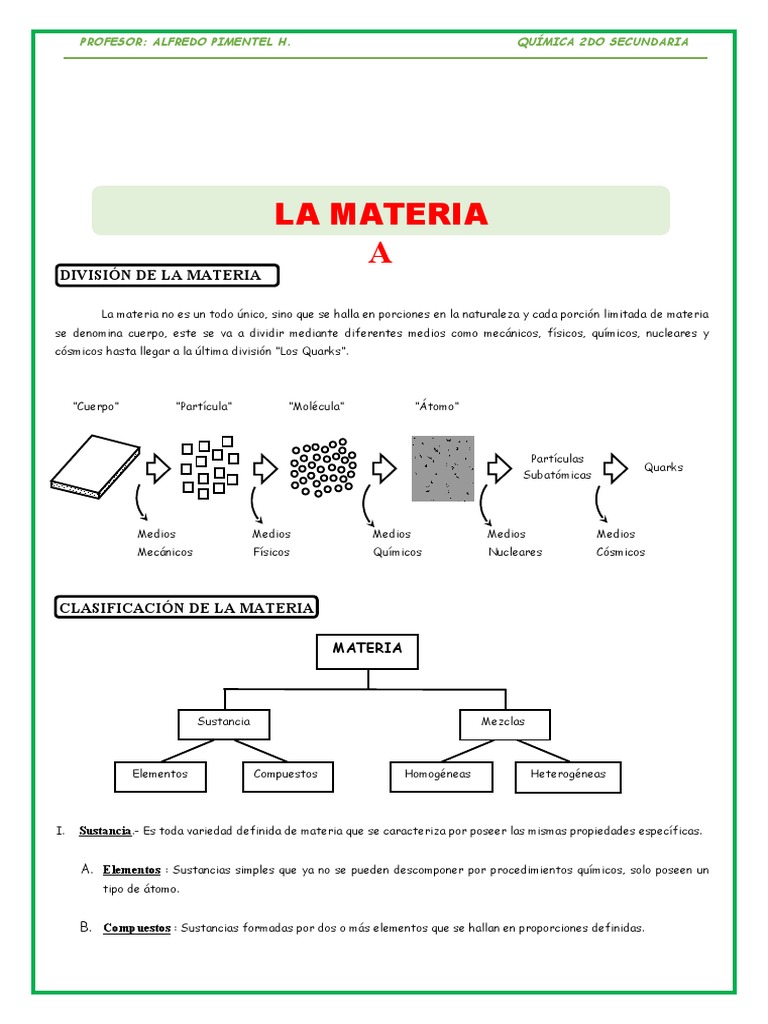 Definicion de La Materia para Segundo de Secundaria | PDF | Mezcla ...