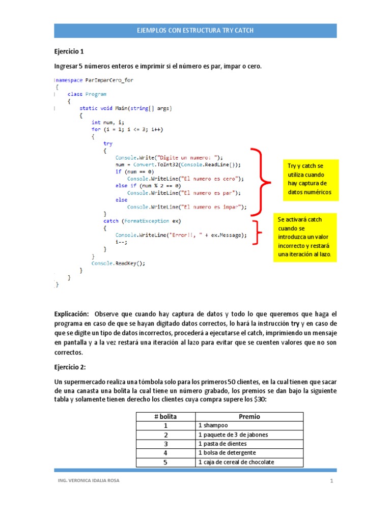 Ejemplos de Estructura Try Catch | PDF
