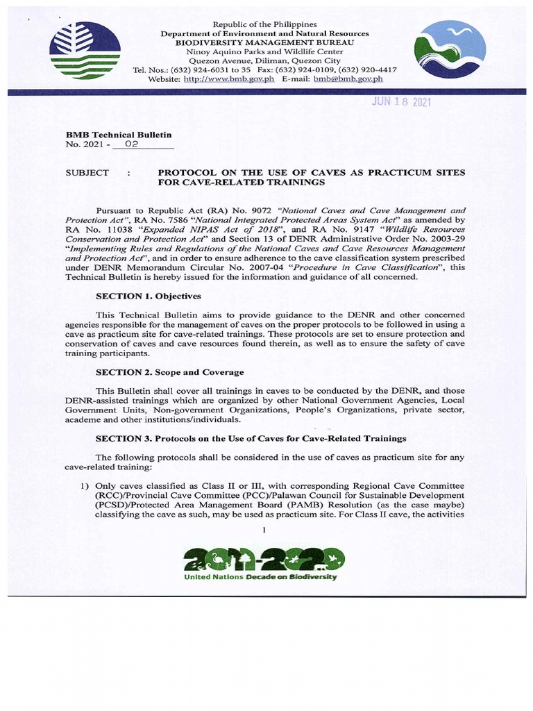 BMB TB No. 2021-02 Protocol On The Use of Caves As Practicum Sites For ...