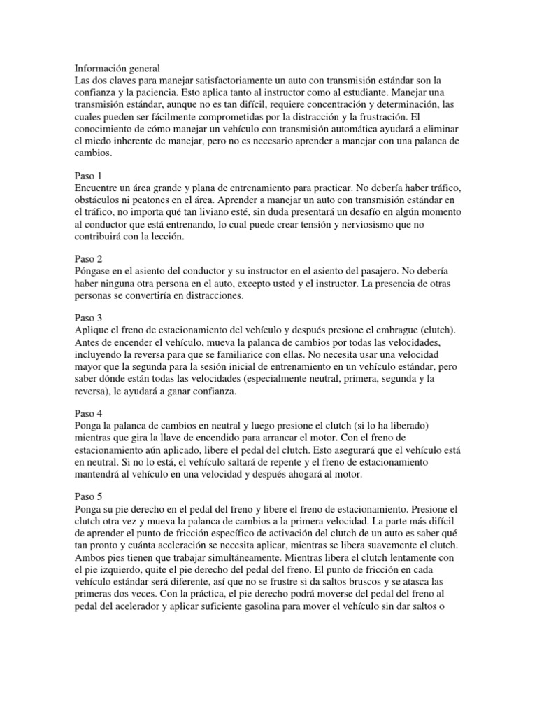 Paisaje Compañero Partina City Manual de Como Manejar Estandar | PDF | Embrague | Transmisión automática