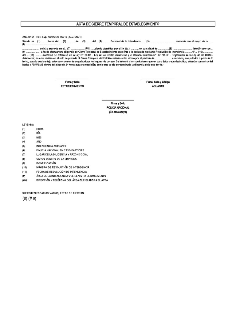 Acta de Cierre Temporal de Establecimiento | PDF | Justicia | Crimen y ...