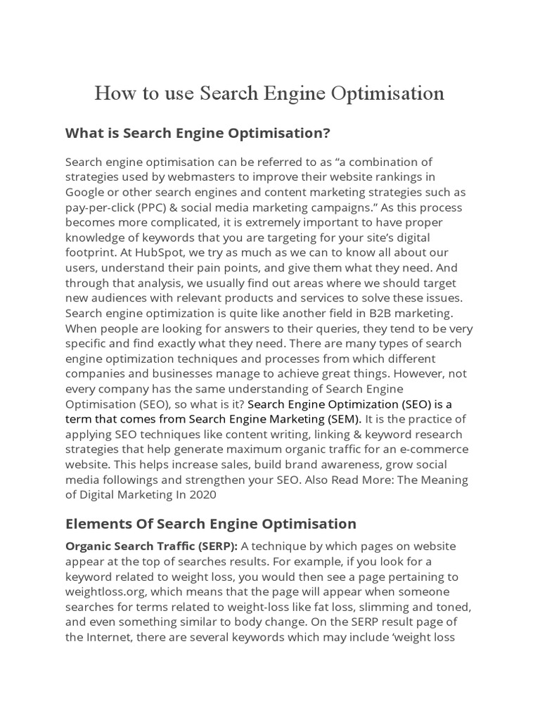 How To Use Search Engine Optimisation | PDF | Search Engine ...