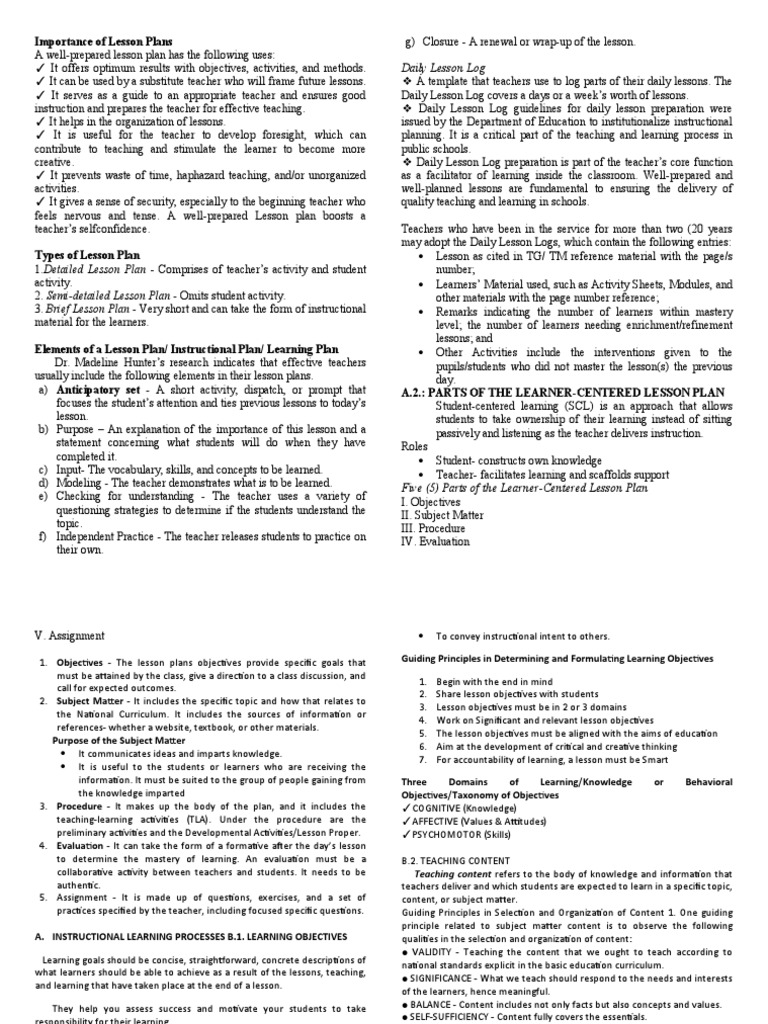 Significance of Lesson Plans Explained | PDF | Career & Growth