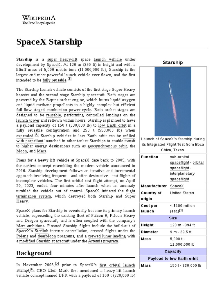 SpaceX Starship | Download Free PDF | Space X | Falcon 9