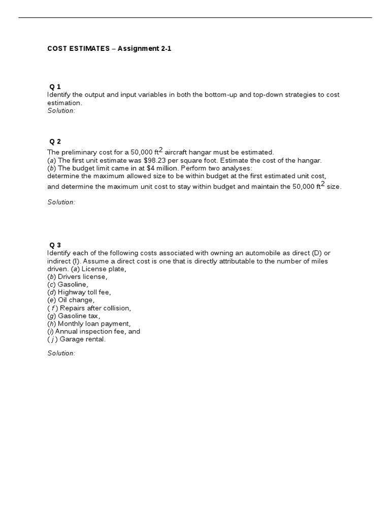 Assignment 2 Cost Estimates 1 1 | PDF | Business | Economies