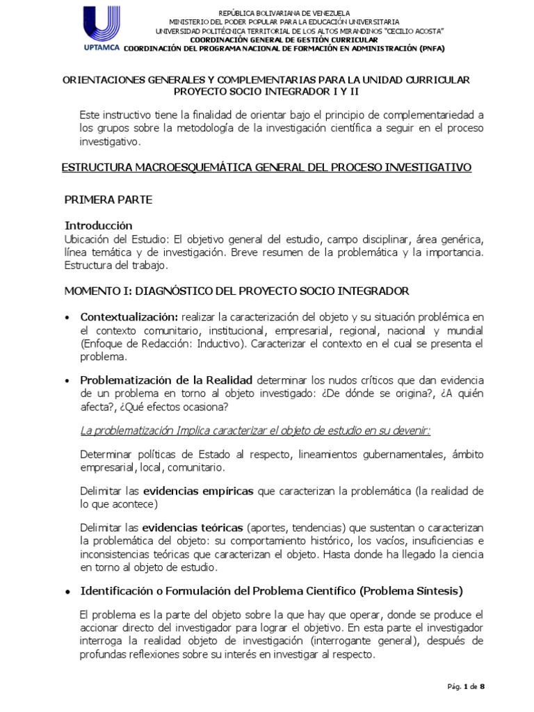 Guia Metodologica Proyecto I y Ii Pnfa Uptamca 2022 | PDF ...