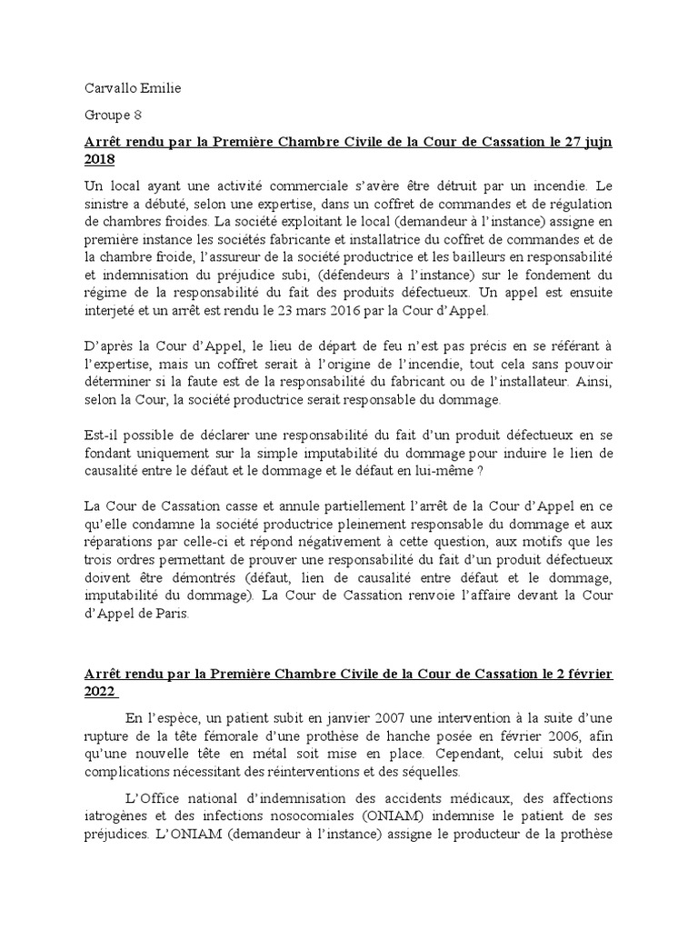 Responsabilité des Produits Défectueux : Jurisprudence | PDF ...