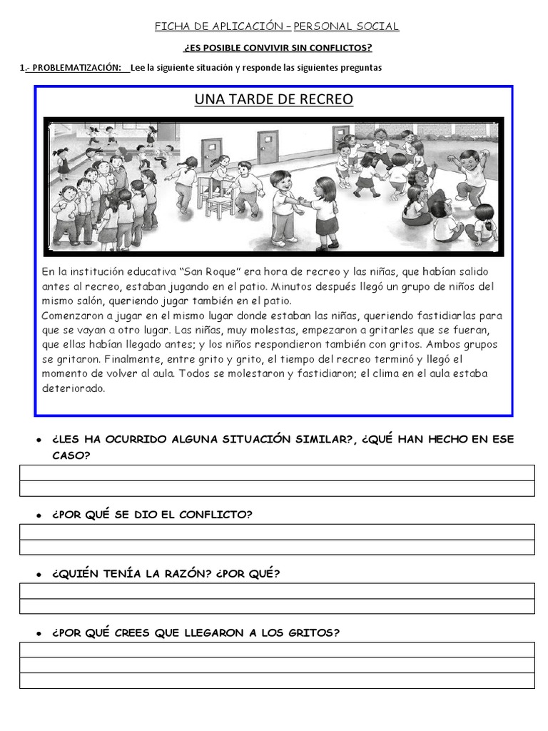 Ficha de Personal Social | PDF | Salón de clases | Violencia