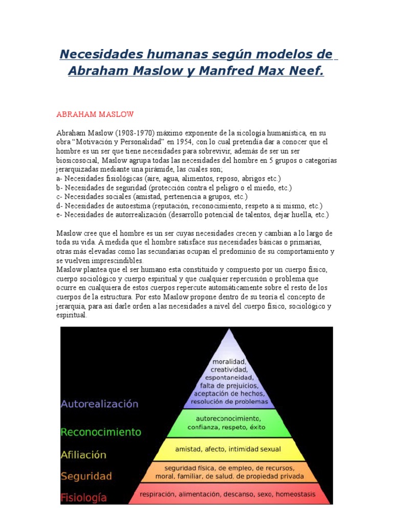 Necesidades Humanas - Abraham Maslow y Manfred Max Neef. | PDF ...