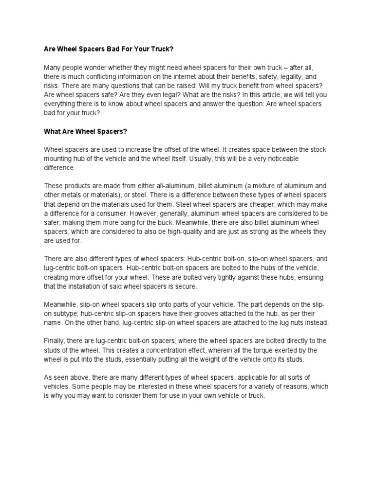 Are Wheel Spacers Bad For Your Truck Download Free PDF Axle Steering