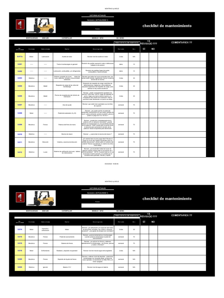 6000 - Flift CAT GP30K - CHECKLIST | PDF | Tornillo | Vehículos