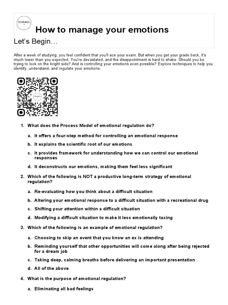Strategies for Emotional Regulation | PDF | Emotional Self Regulation ...