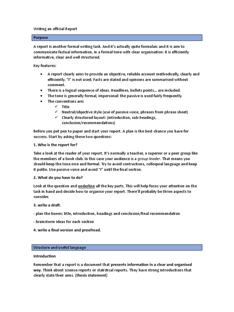 Writing A Report Structure Useful Language and Checklist | PDF