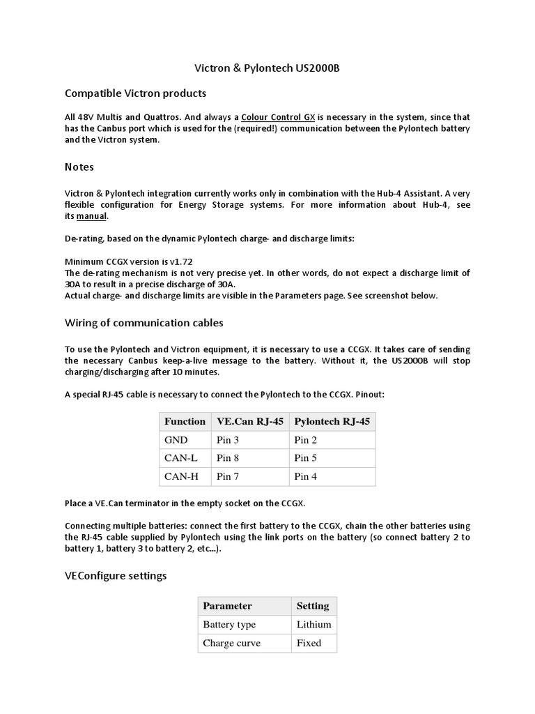 Victron With Pylon Configuration Settings Pdf Electric Power