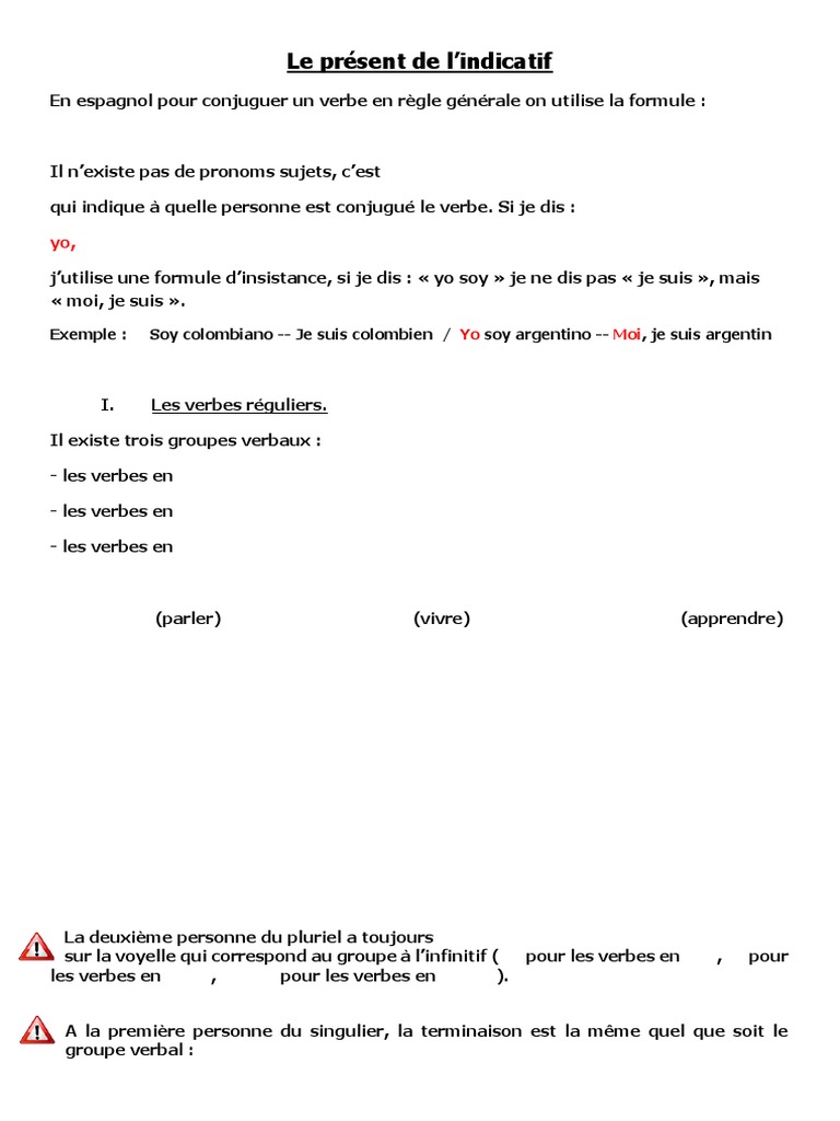 Conjugaison des verbes en espagnol | PDF | Verbe | Morphologie