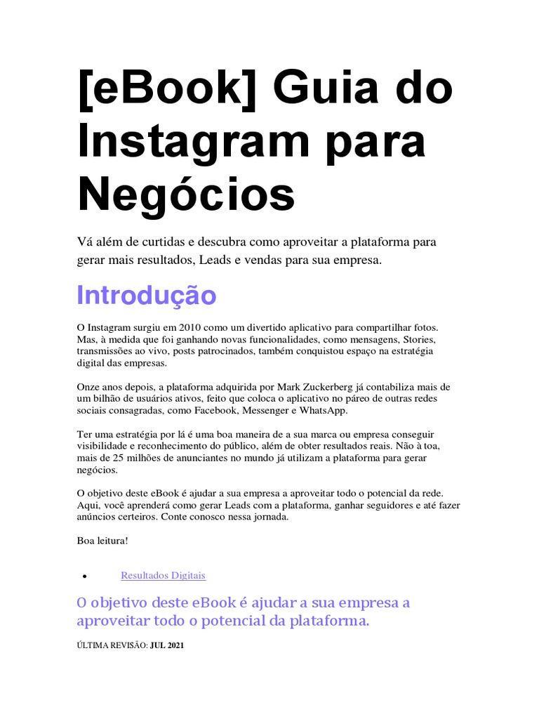 (Ebook) Guia Do Instagram para Negócios | PDF | Hashtag | Facebook