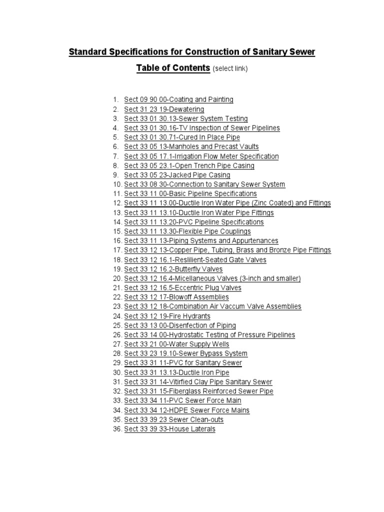 Standard Specifications For Construction of Sanitary Sewer PDF Pipe